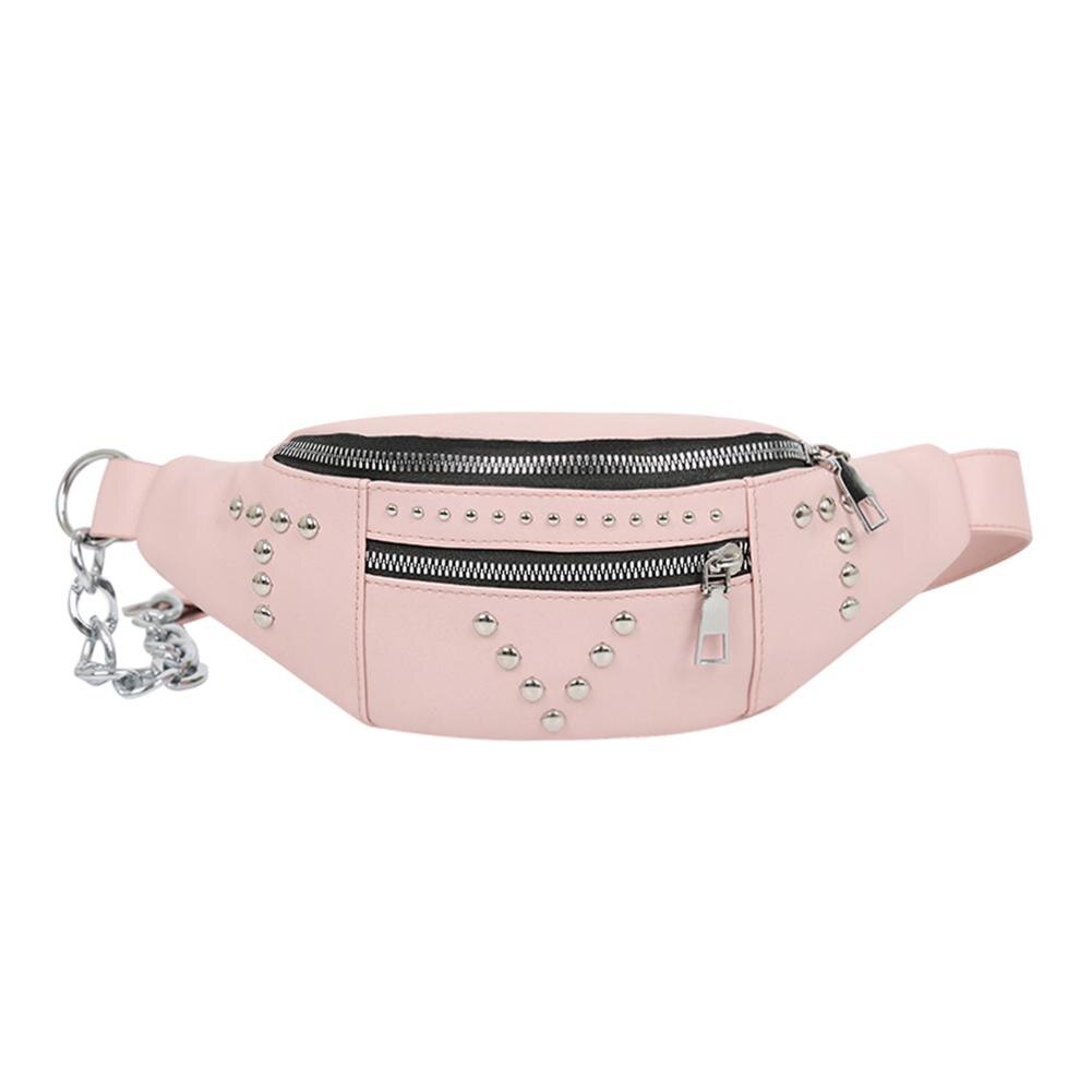 Dames borsttassen rits klinknagel splitsen pu leren heuptas dames casual comfortabele ketting dubbele laag tassen