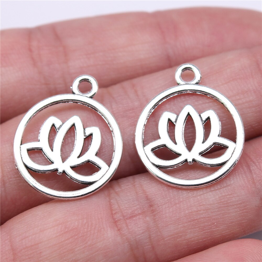 20 piezas cabeza de flor de loto meditación colgantes de Yoga para fabricación de joyería DIY artesanía hecha a mano: Chapado en zinc blanco y azul