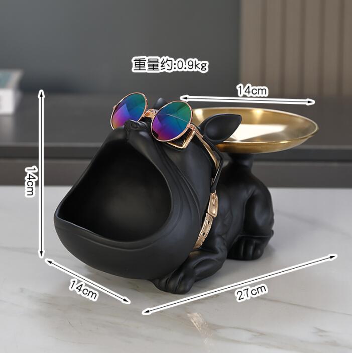 Cool French Bulldog Butler Décor with Tray Big Mouth Dog Statue Home Décor Storage Box Animal Resin Sculputre Figurine Art: light yellow