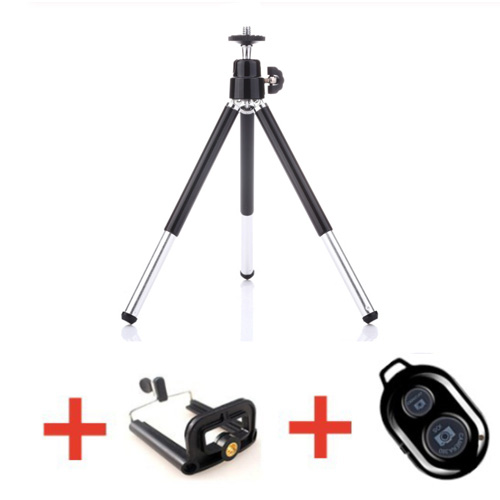 Roreta Mini Tripod With Bluetooth Remote selfie monopod Table Desk Tripod Phone Holder Stand For iPhone Samsung Xiaomi Huawei: black with 2