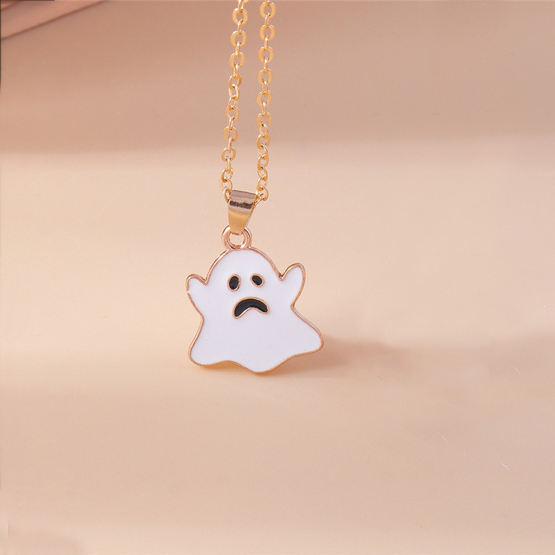 Aihua Cute Enamel Halloween Vampire Cross Coffin Friendship Couple Necklaces For Women Men BFF Best Friend Necklaces Jewelry: Light Yellow Gold Color