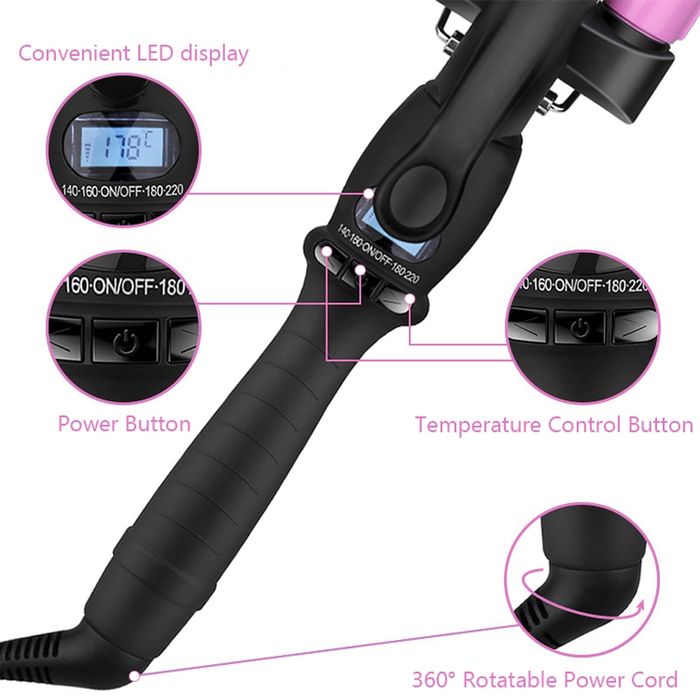 LCD Digital Display Hair Curling Iron Machine Hair Crimper Automatic Curls Air Hair Curler Electric Splint 3 Tubes Hair Curlers