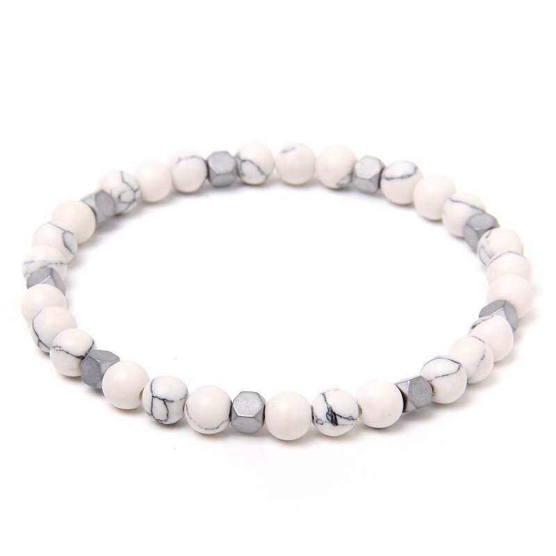 6Mm Natuurlijke Stenen Ronde Bead Hematiet Spacer Armband Wit Howliet Crazy Agaat Dragon Blood Stone Aantrekkelijke Sieraden: 4. White Howlite / 23cm