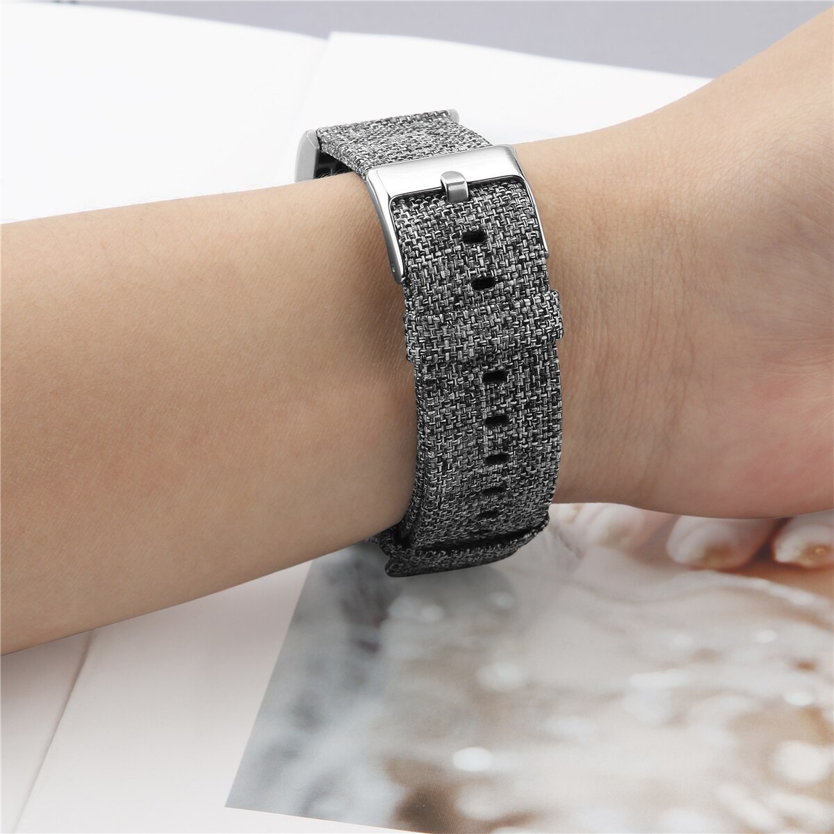Klokkerem for fitbit charge 2 -rem canvas pustende erstatningsarmbånd for fitbit charge 2 correa fitbit watch 64002
