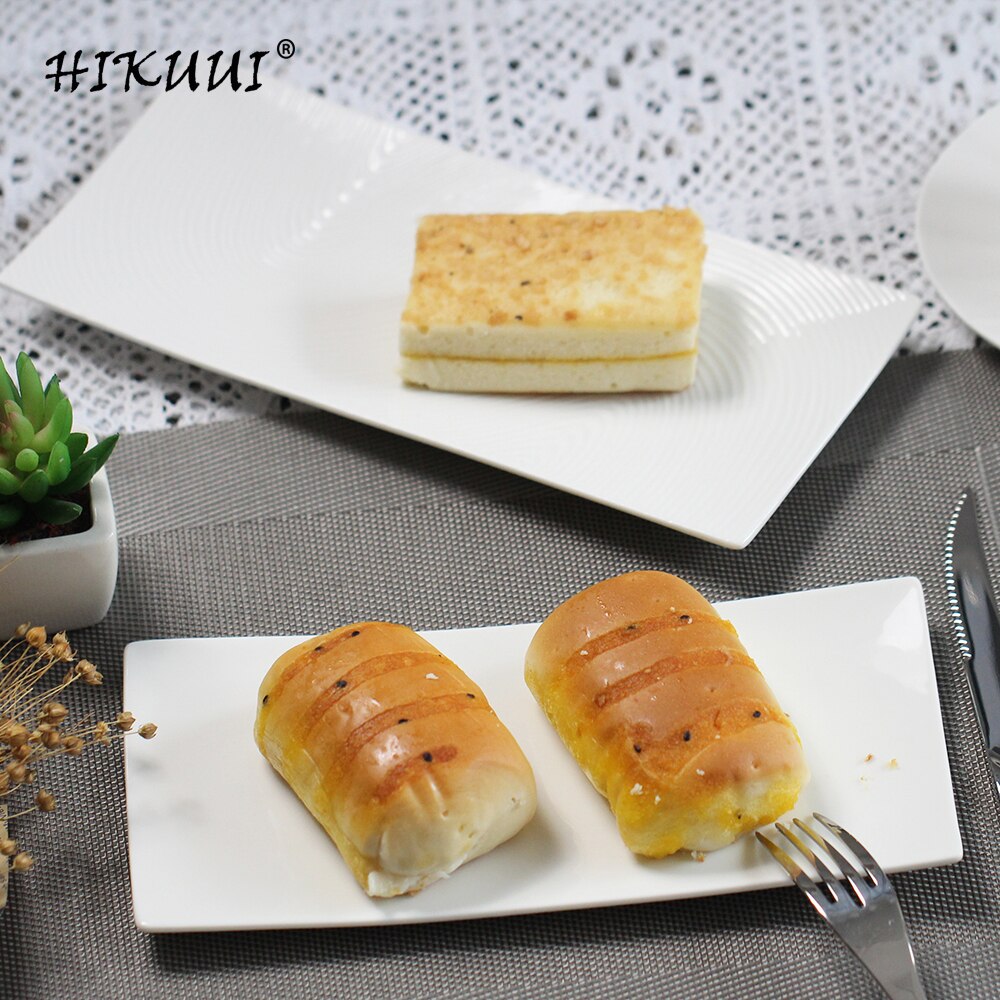 White Porcelain Dinner Plate Rectangle Shallow Sushi Dish Family Dinnerware Ceramic Plate Dining Room Tableware Platter