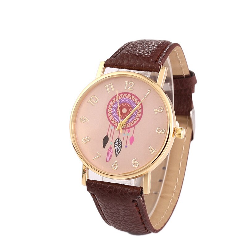 Reloj atrapasueños de para mujer, relojes casuales, de cuero, de cuarzo, LZ4097: Café