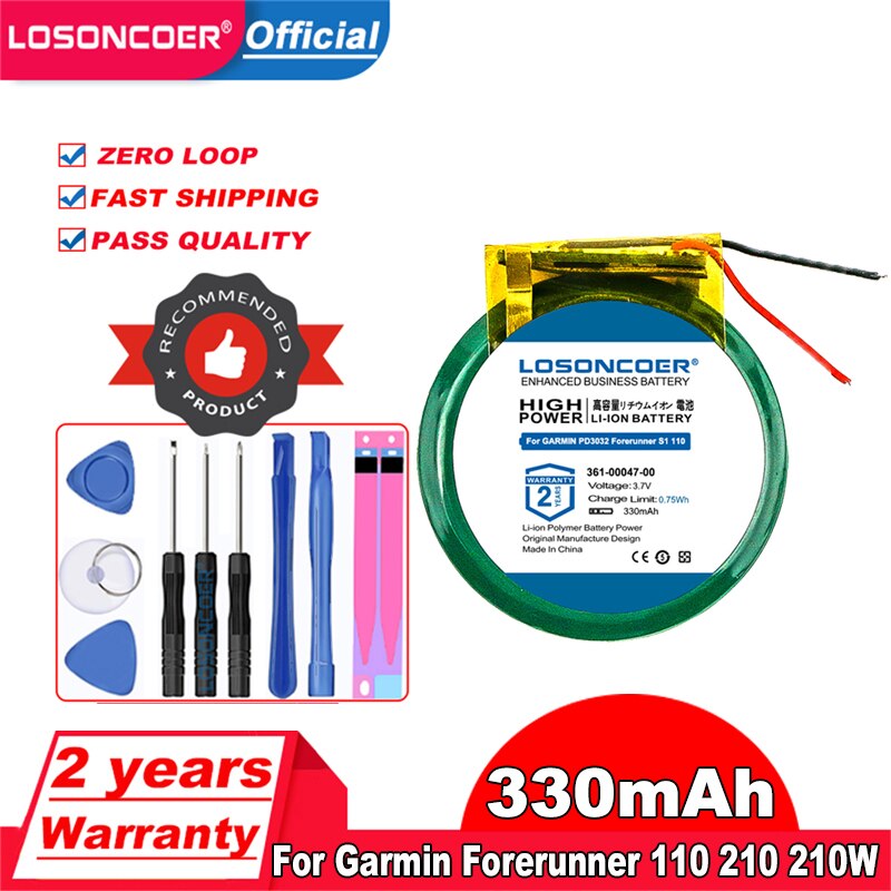 LOSONCOER 330mAh 361-00047-00 Battery For Garmin Approach S1 S1W S2 S3 S4 For Forerunner 110 210 210W PD3032