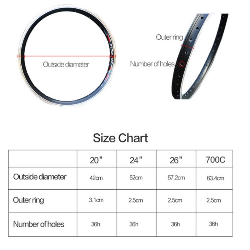 Ebike Rims Aluminum Alloy 16" 20" 24" 26" 700C Electric Bike Wheel Rim 36H Spokes jant bicicleta electrica aro de luz Rim E Bike