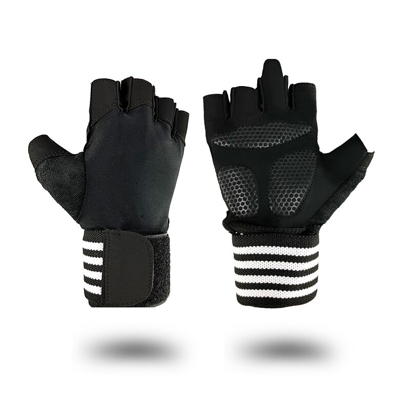 Gymhandskar med handledsstöd silikon halkfri tyngdlyftning crossfit bodybuilding hantel träningshandskar handflatsskydd: Vit / S