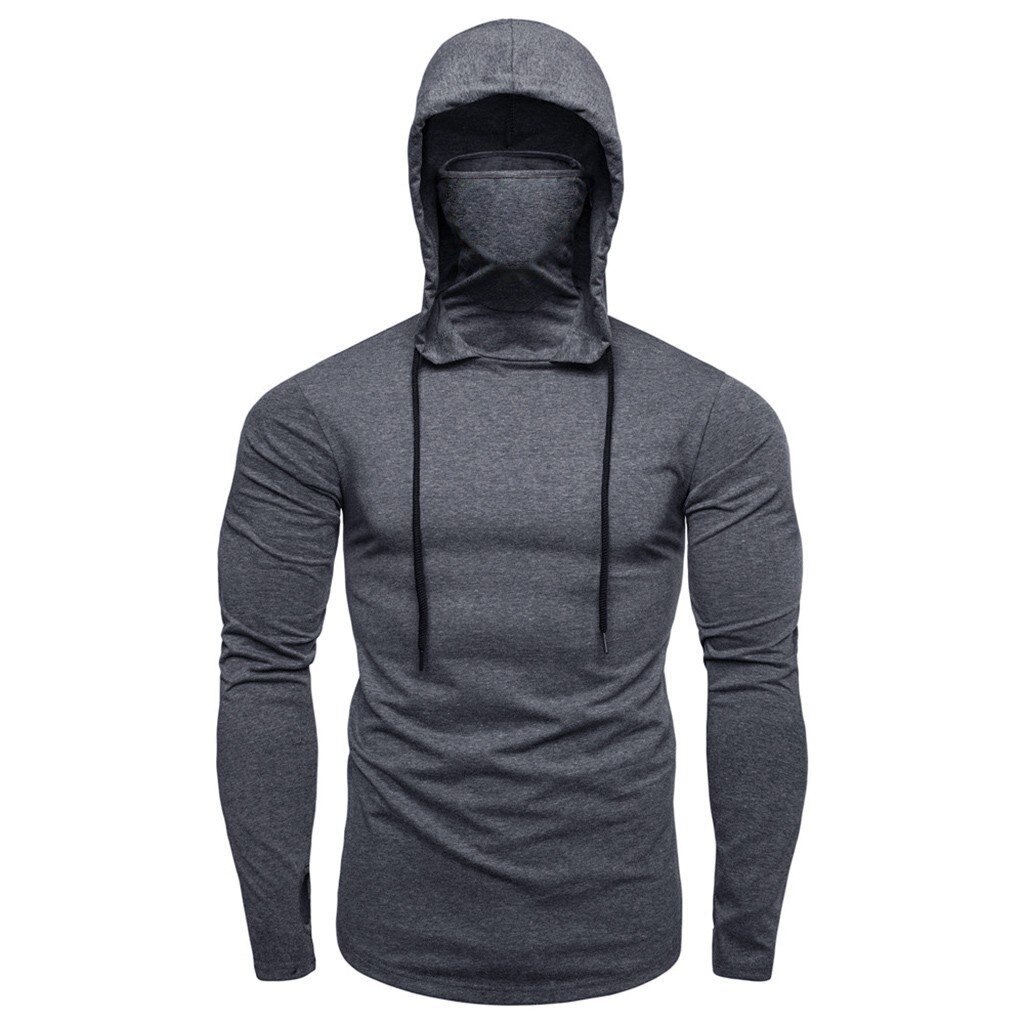 Heren Gym Dunne Hoodie Lange Mouw Truien Met Masker Sweatshirt Casual Splice Grote Open Gevorkte Masker Hoodie Sweatshirt Hooded tops