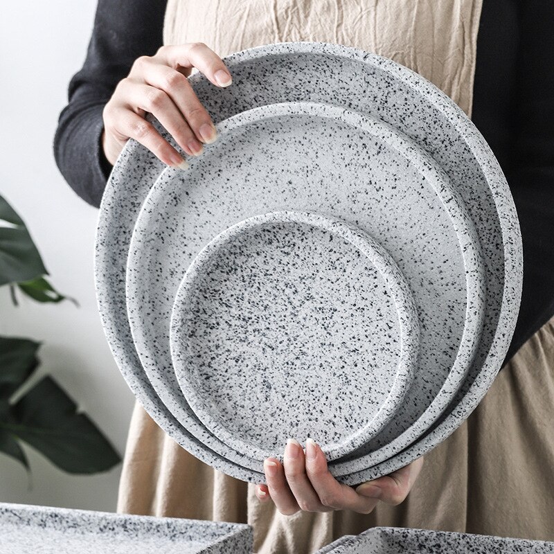 Nordisk granit keramisk opbevaringsbakke europa mad frugt morgenmad oval plade smykker bakke dessert fad dekoration