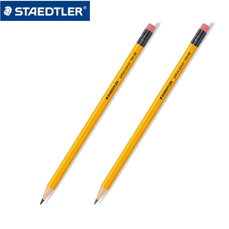 2pcs STAEDTLER Yellow Wood Pencil + Rubber Yellow Rod Classic Pencil 134 HB/2B