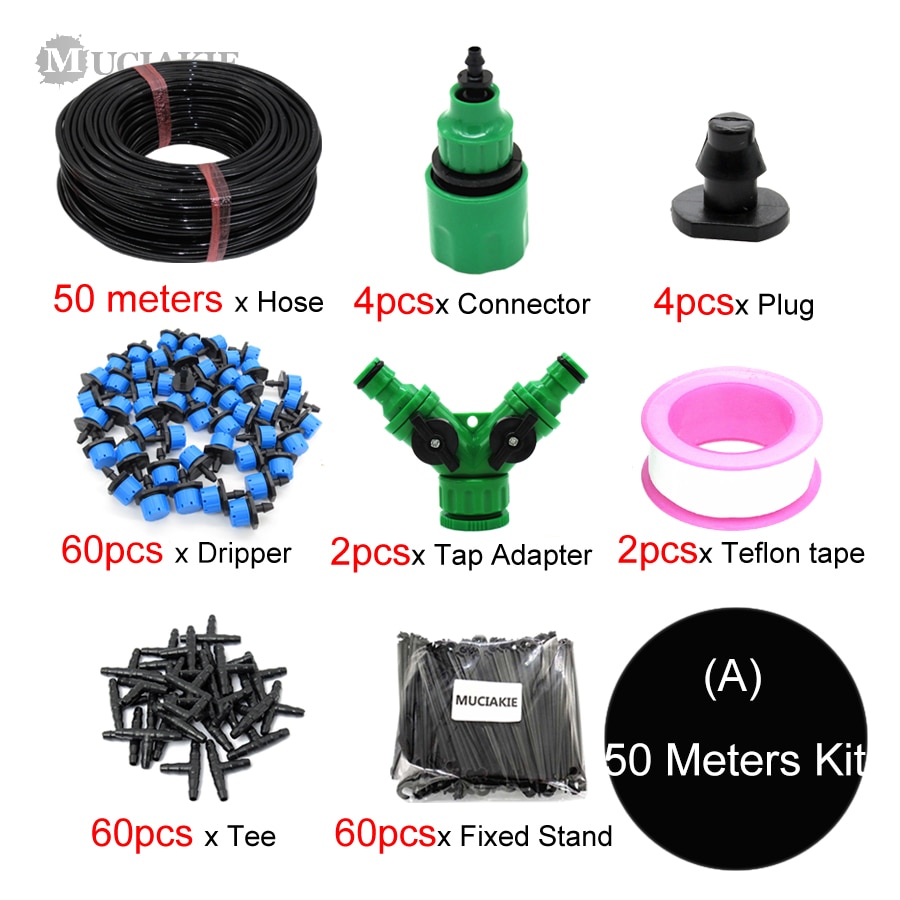 MUCIAKIE 5-50M Blue Adjustable Drip Irrigation Nozzle Watering System Stop to Large Water Garden Patio Micro Kits