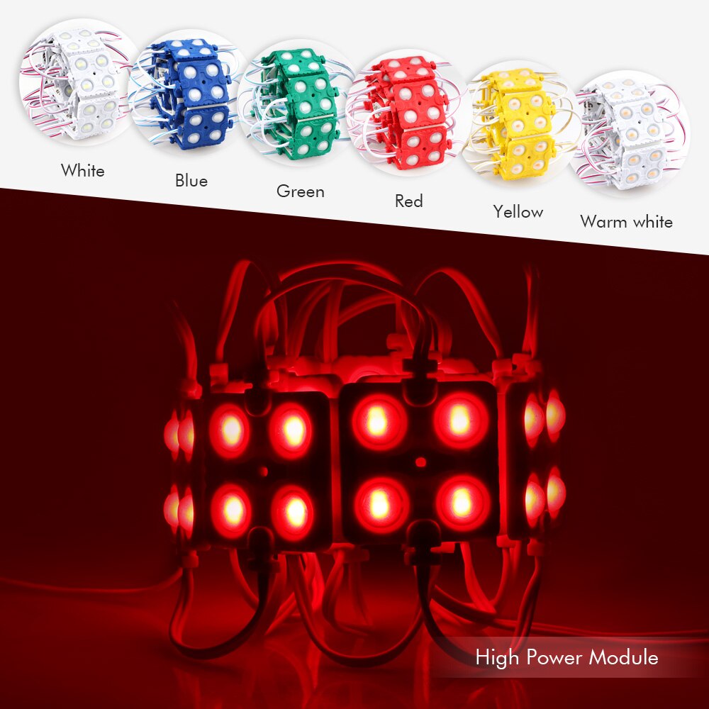 Módulo de luz LED de fondo para manualidades, accesorio impermeable IP65, cc 12V, 2835, 4Led, 5730, rojo, verde, azul, amarillo, blanco cálido, 20 unids/lote