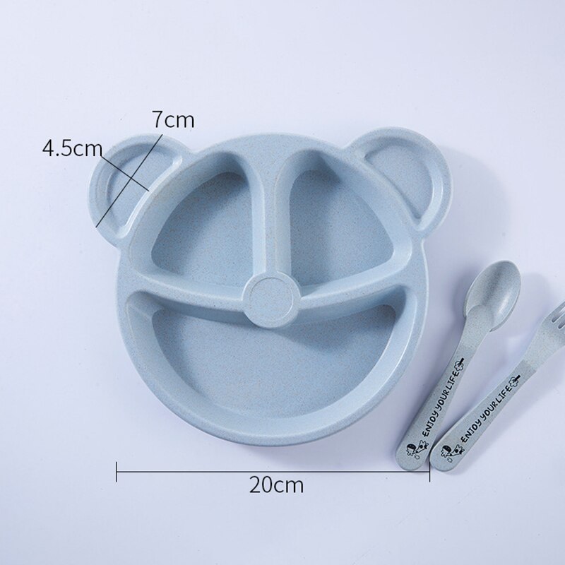 3 stk / sæt baby skål + ske + gaffel fodring mad bordservice tegneserie bjørn børn retter spiser porcelæn anti træning middag plade