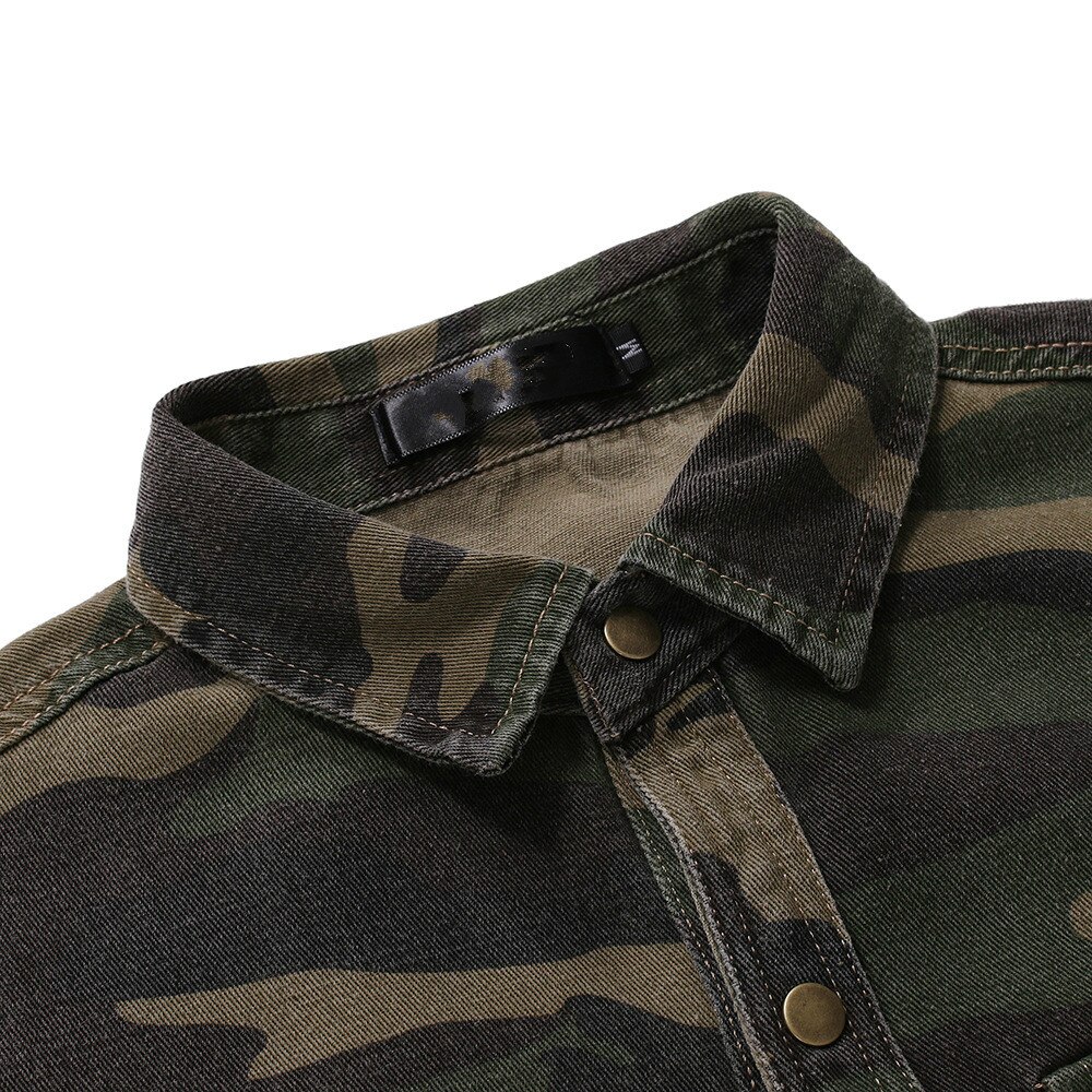 Spring and Autumn Men's Camouflage Denim Shirt Slim Long Sleeve Casual Jacket