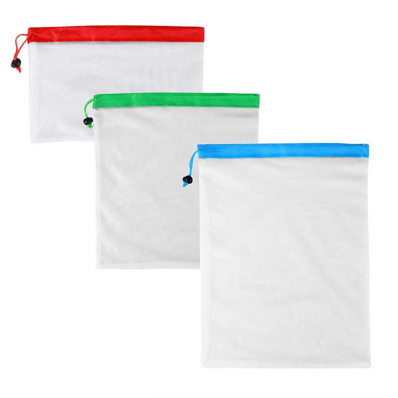 3 tamaños y colores Malla reutilizable bolsa de productos bolsos ecológicos lavables para el sostenedor de bolsas de comestibles bolsa organizadora de frutas y verduras