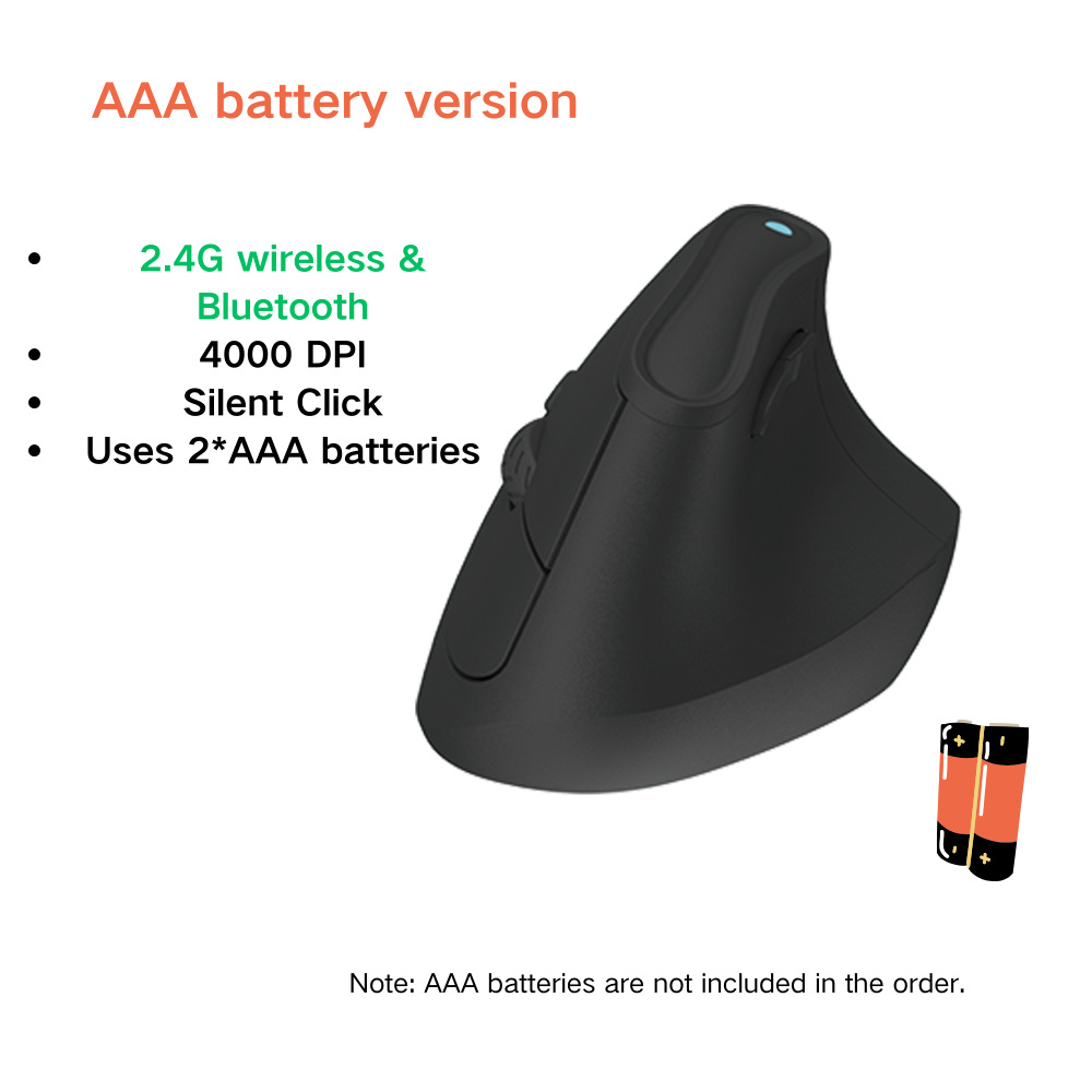 Wireless Vertical Mouse USB 2.4G Wireless Mice Ergonomic Bluetooth Gaming Mouse AAA battery Mice 4000DPI For Laptops PC: PURPLE