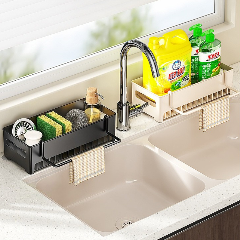 Kitchen Sink Organizer & Dish Sponge Holder with Detachable Tray - Multi-Functional Drain Rack for Dishcloths Storage Rack