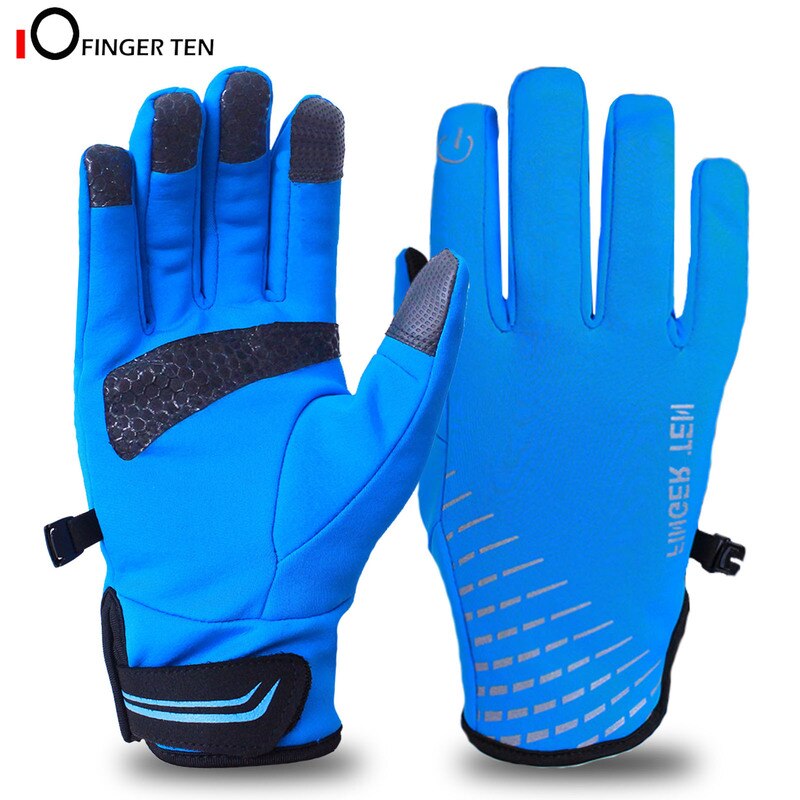 Verbeterde Pluis Warme Winter Handschoenen Waterdichte Touchscreen Anti Slip Voor Mannen Vrouwen Running Fietsen Voetbal Skiën: blue / XL