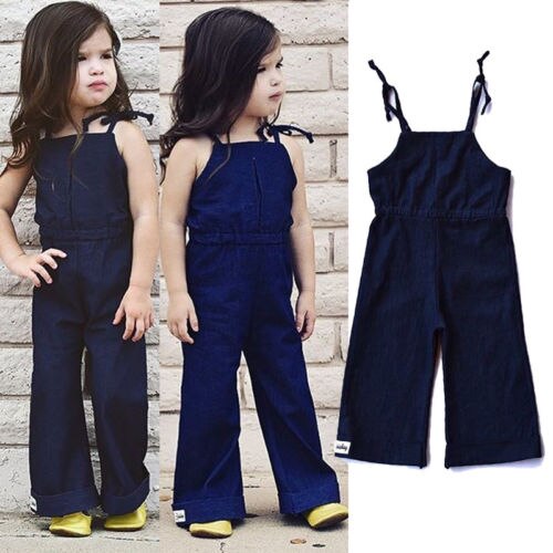 Di modo Del Bambino Appena Nato Del Bambino Delle Ragazze Prendisole Vestiti di Estate Denim Senza Spalline Senza Maniche Jeans Lungo Del Pagliaccetto Della Tuta Abbigliamento 1-7T