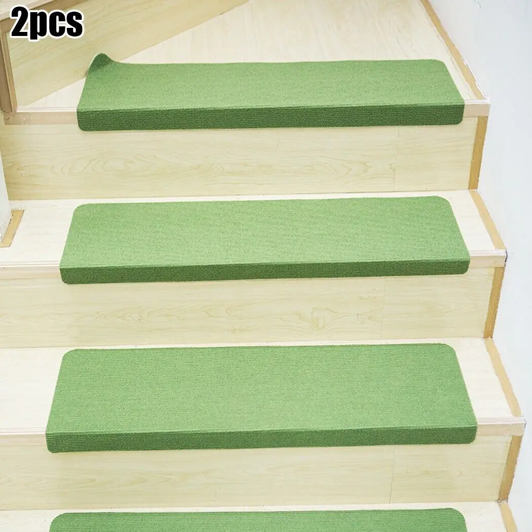 2 Stuks Antislip Zelfklevende Trap Matten Trap Stap Tapijt Cover Zelfklevende Houten Trap Tapijt Thuis stap Matten Home Decor Tapijt: WHITE