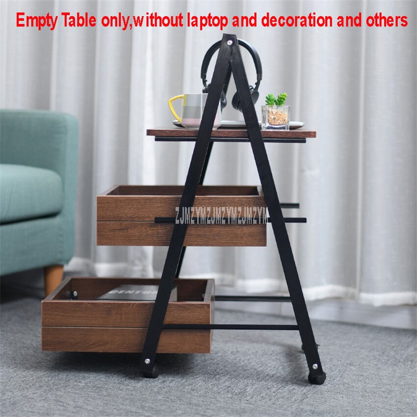 3 Layer Simple Movable Tea Table File Cabinet Leisure Triangle Sofa Side Table With Wheel and Storage Drawer
