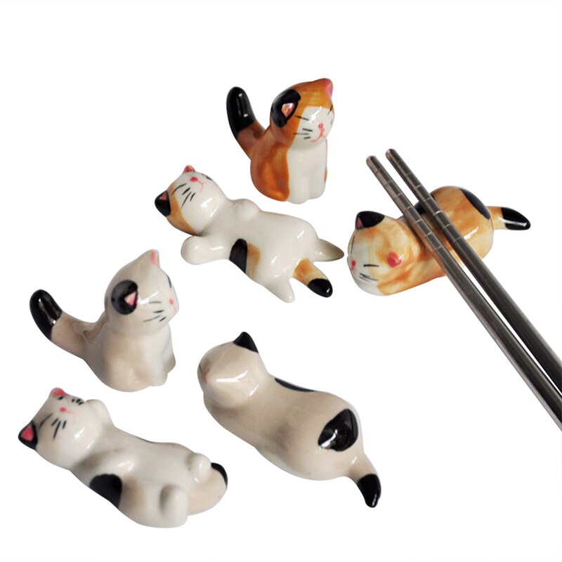 3 stk japansk stil keramiske spisepinner holder stativ søt katt spisepinne stativ pute pleie hvile kjøkken kunst håndverk servise