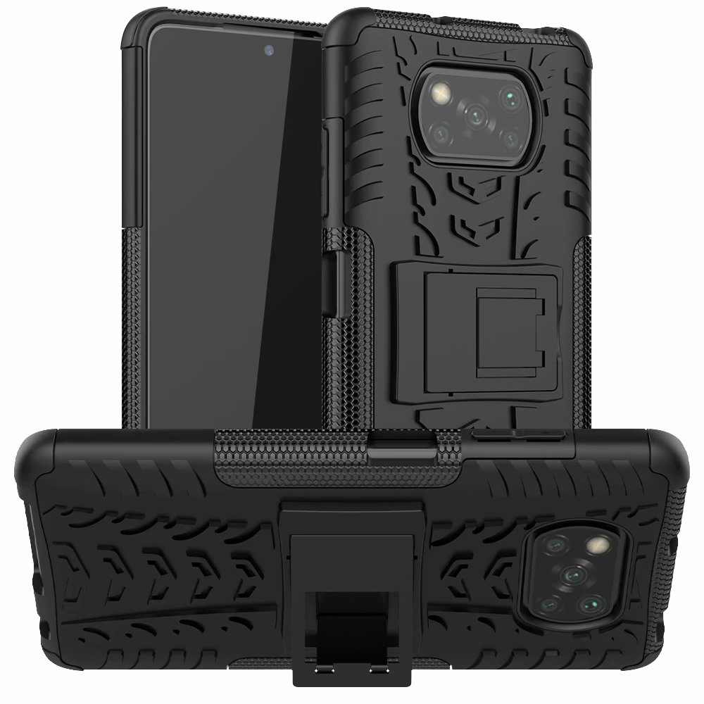Armor telefoonhoesjes voor xiaomi poco  x3 nfc-hoesje + gehard glas, zachte pc-gel, hybride bescherming, siliconen harde hoes: Zwart / Enige geval