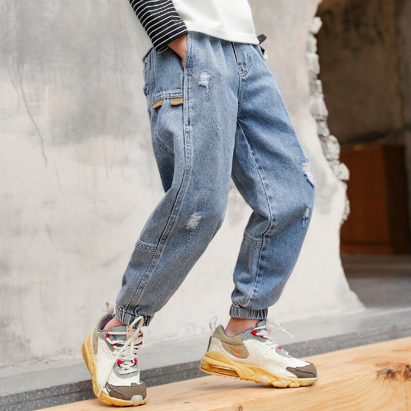 Boys Jeans Kids Boy Letter Print Denim Clothing Classic Long Hole Pants Skinny Jeans Boys Casual Trousers Bottoms