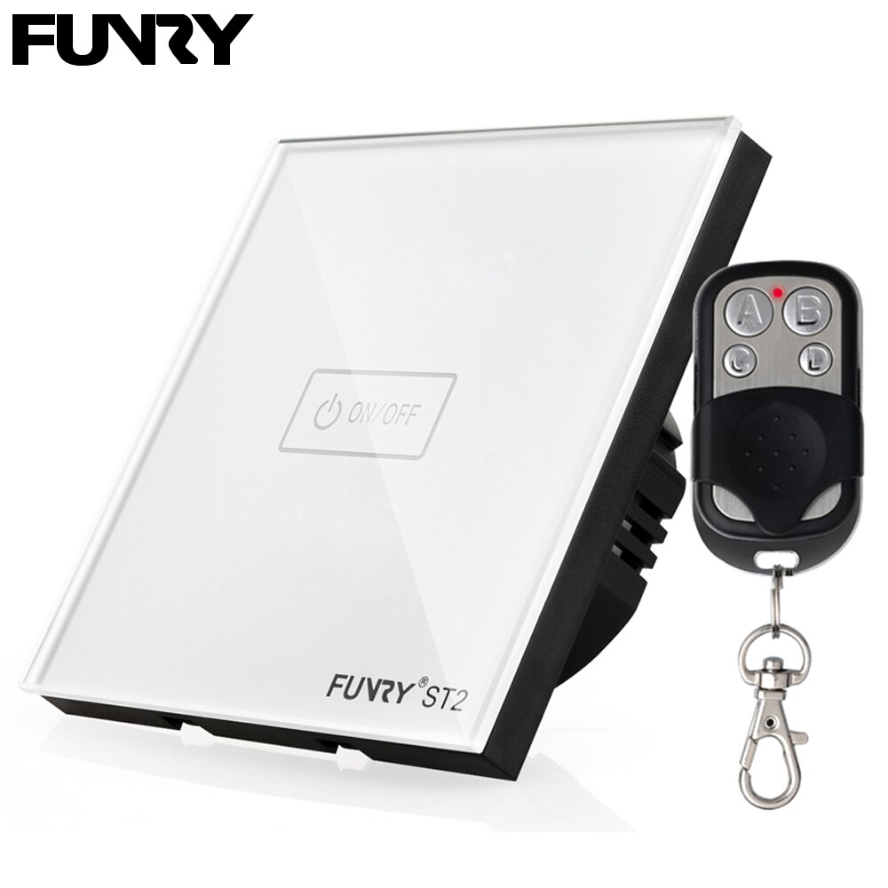 EU Standard Switch Original FUNRY ST2 1Gang Remote Control light switch Crystal Tempered Glass Panel touch switch 170-240V RF433