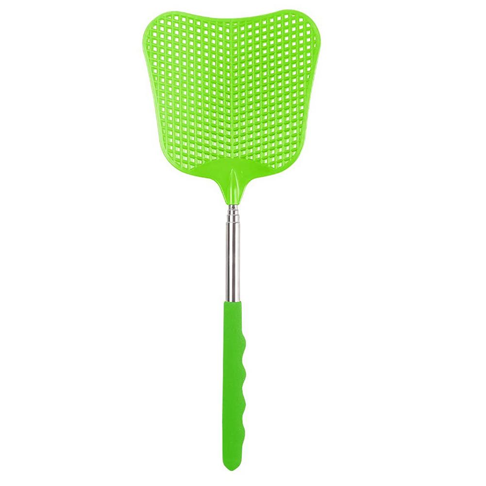 Extendable Fly Swatter Durable Telescopic Plastic Fly Swatter Retractable Flyswatter With Stainless Steel Long Handle: Green