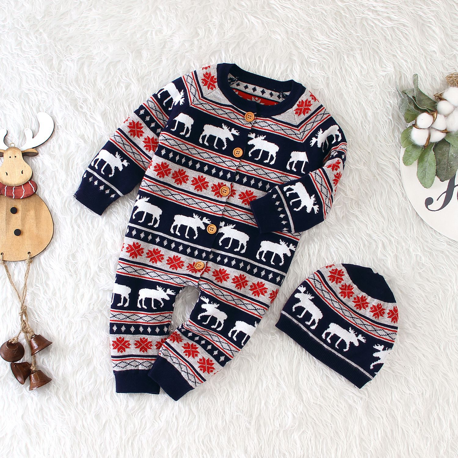 Baby Mädchen Weihnachten Strampler Herbst Langarm Neugeborenen Jungen Overalls Rentier Gestrickte Kleinkind Overalls Kinder Kleidung