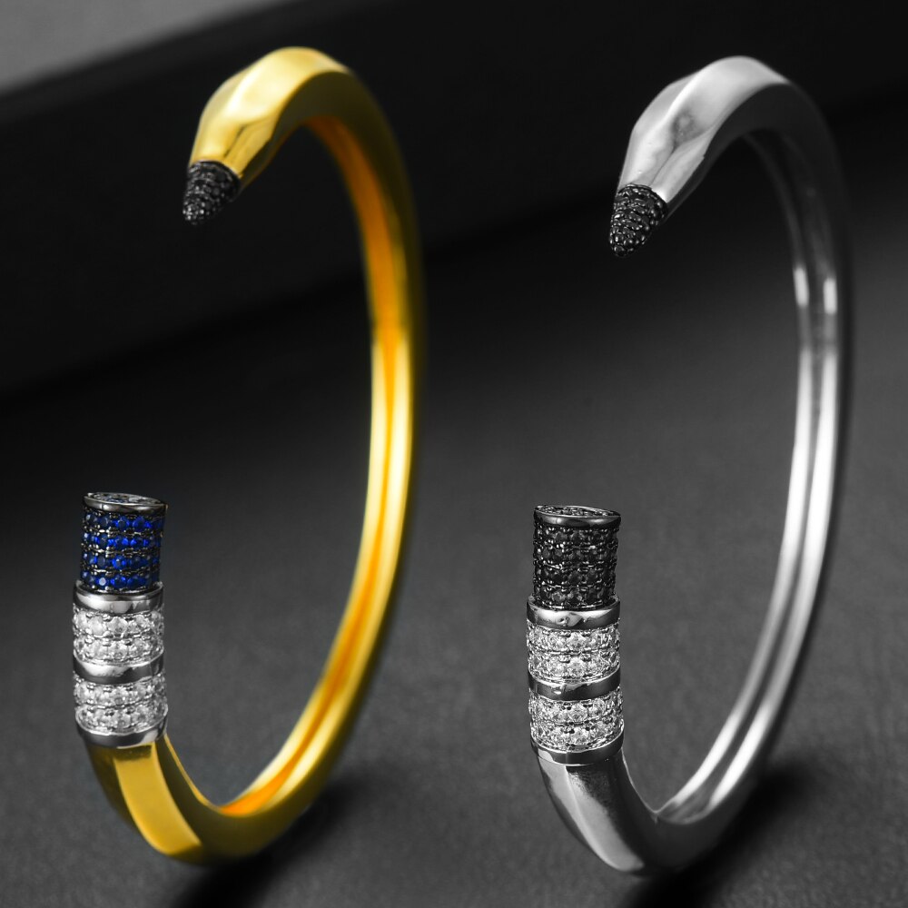 Godki Trendy Potlood Ontwerpen Bangle Manchet Voor Vrouwen Bruiloft Volledige Kubieke Zirkoon Crystal Cz Dubai Zilver Kleur Party Armband