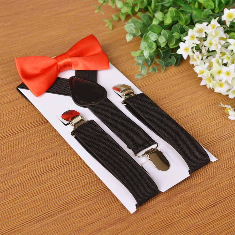 Børn elastiske seler butterfly sæt matchende smoking jakkesæt unisex dreng pige bowtie bryllup kostume justerbar y-tilbage bøjle bælte: 2 sorte