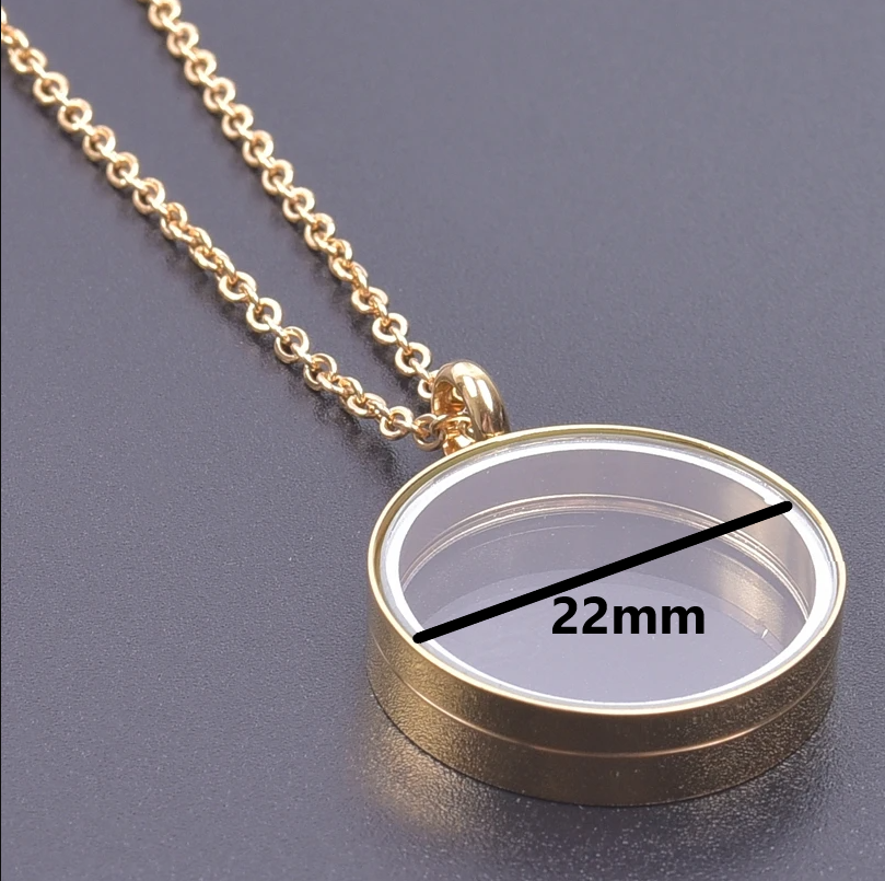 1Pc Stainless Steel Round Glass Floating Relicario Coin Holder Locket Pendant Women Necklaces Diy Hip Hop Collier Hommer Jewelry: Titanium Plated