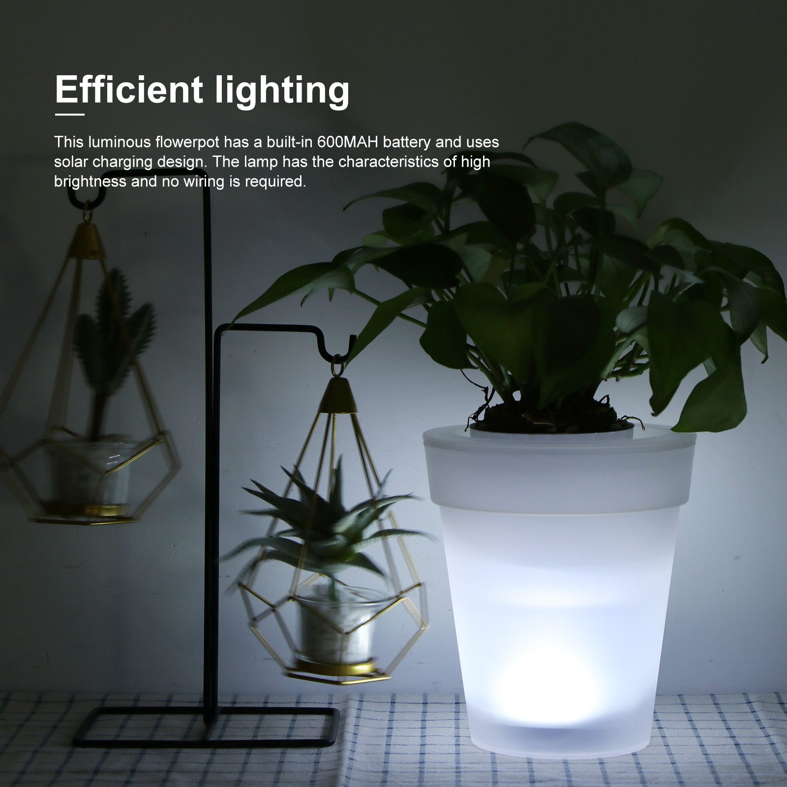 Modern Illuminated Planter Vase LED Flower Pots Decorative Light Lamp Landscape For Desk Garden Yard plant solar flowerpot