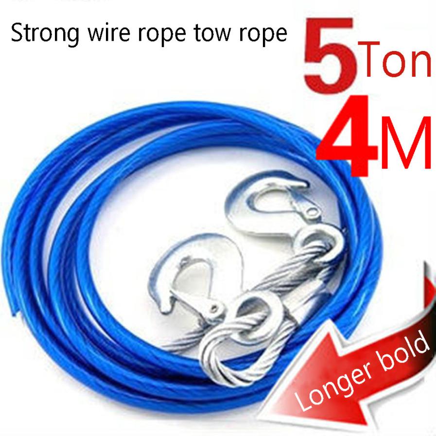 4M 5Tons Car Tow Cable Towing Strap Rope with Hooks Emergency Heavy Duty 8.8