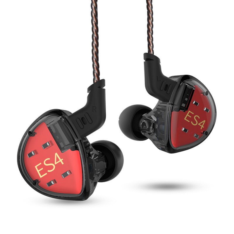 Kz  es4 in ohrhörer-monitor-headset mit dynamischen und armatur-treibern, hifi-bass, geräuschunterdrückung und ohrbügeln