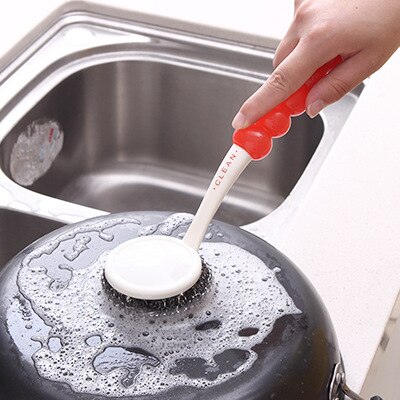 Wire rengøringsbørste moderne hjemmekøkken med håndtag glider ikke ondt i hånden dekontaminering opvaskepotte børste: C som billede