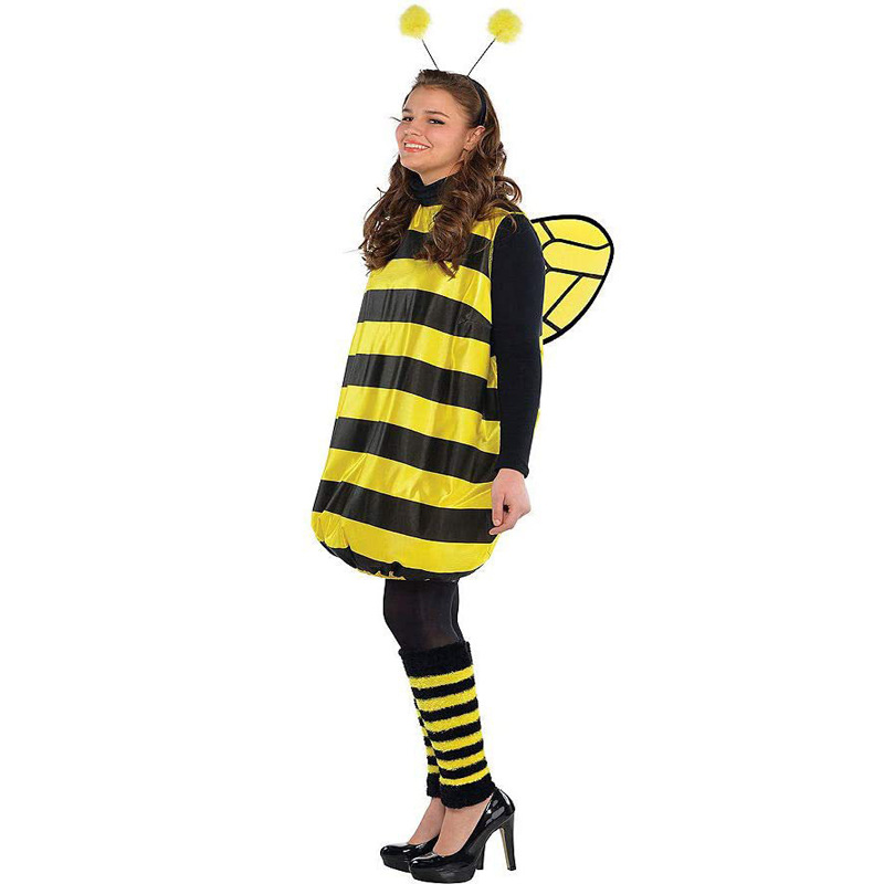 Xmas Costumes Women Kids Halloween Cosplay Set Halloween Bee Dress with Wings Headband Leg Sleeves for Role-playing Accessories