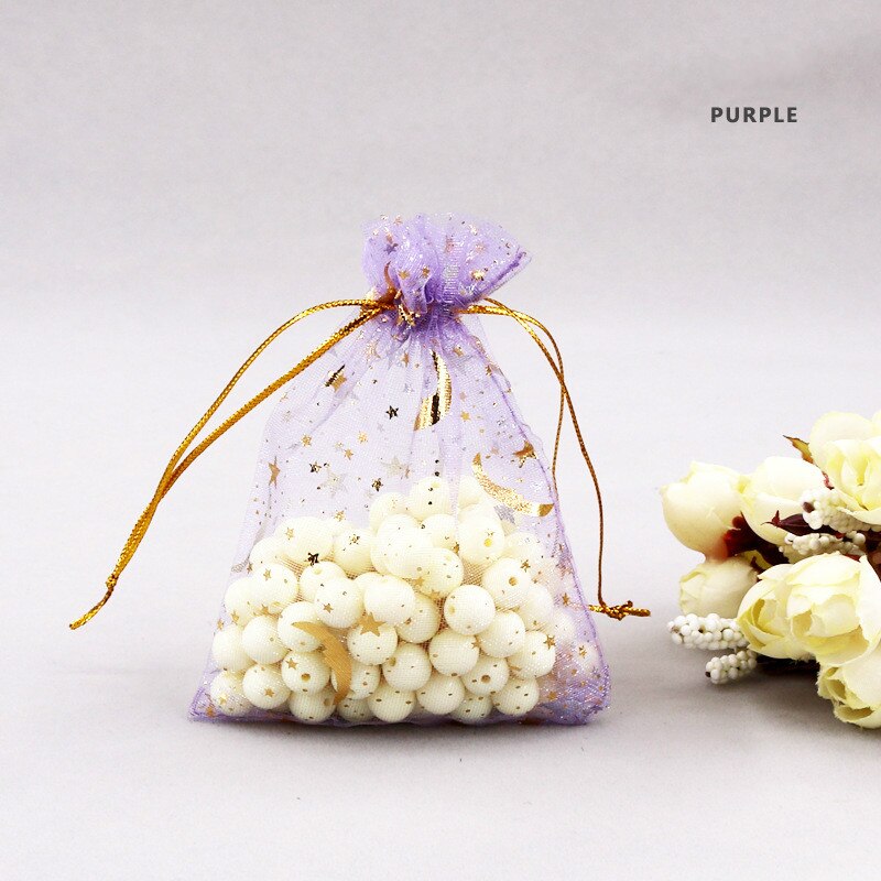 30pcs/lot Moon Star Organza Bags 9*12cm Small Christmas Drawstring Bag Charm Jewelry Packaging Bags & Pouches Candy bag: Purple