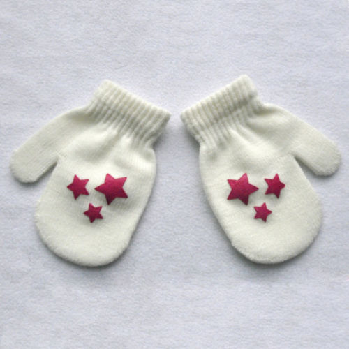 Spring Autumn Kids Dot Star Heart Pattern Mittens Boys Girls Soft Knitting Warm Gloves: white