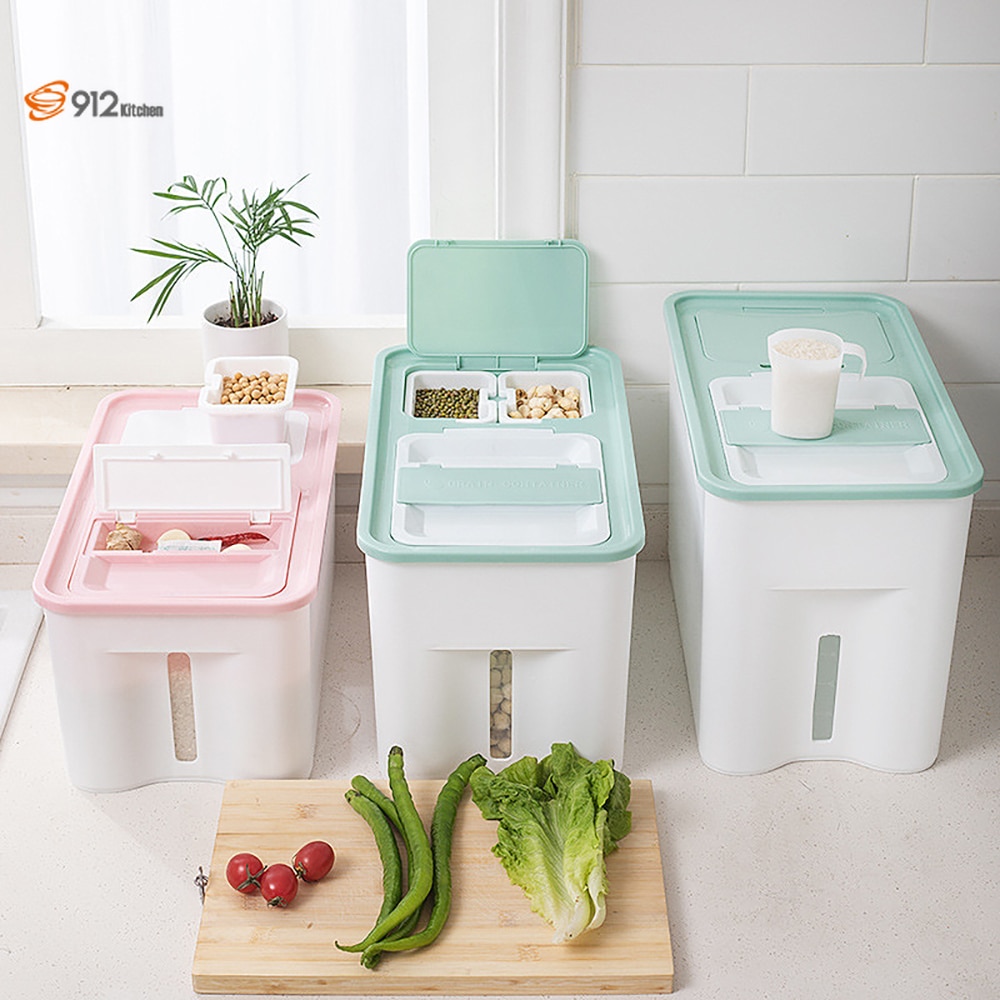 Plastikowy dyspenser płatków zbożowych zestaw 25Kg schowek robić kuchni robić jedzenia dozownik ziarna ryżu organizator ziarna puszki robić przechowywania słoiki robić magazynowania