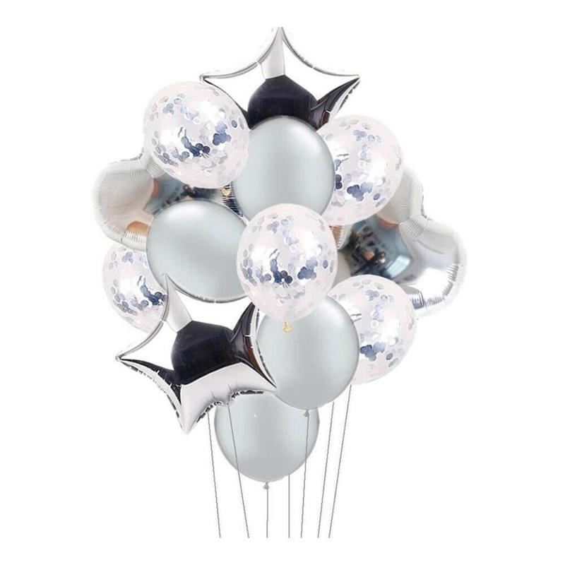 14 stk hjerte stjerne rund folie ballon til blå fødselsdags dekoration multi konfetti ballon bryllup jul fest forsyninger: Sølv