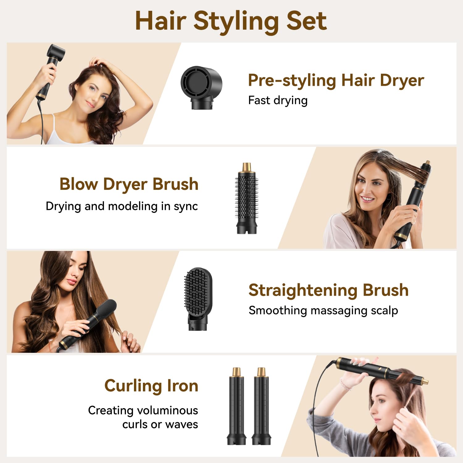 Föhnborstel 5-in-1 Multi Hair Styler Professionele föhnborstel voor krullen Volumizing Rechttrekken Heteluchtborstel