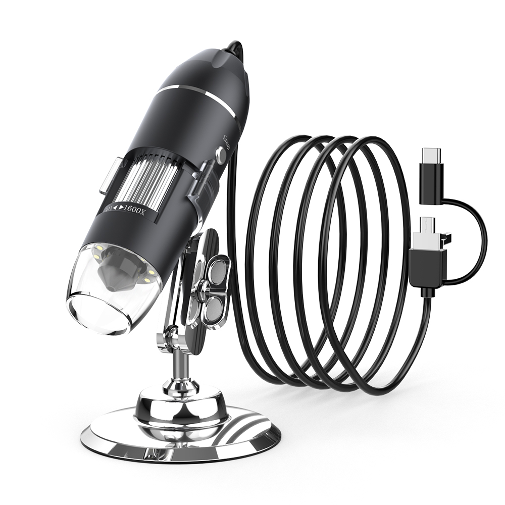 RIEVBCAU 1600X Microscope numérique 3in1 Type C USB Microscope électronique avec 8 LED Endoscope Zoom caméra loupe: Default Title