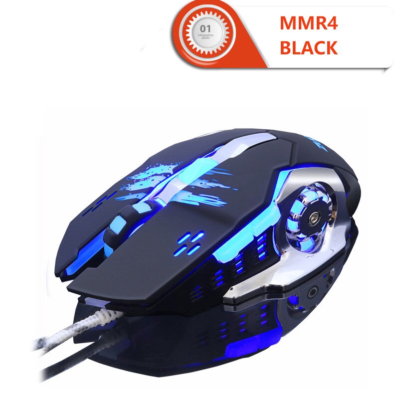 Ergonomic USB Wired Gaming Mouse 7 Button LED Computer Gamer Optical Mouse With RGB Backlight For PC Laptop Game: MMR4 Black Mouse