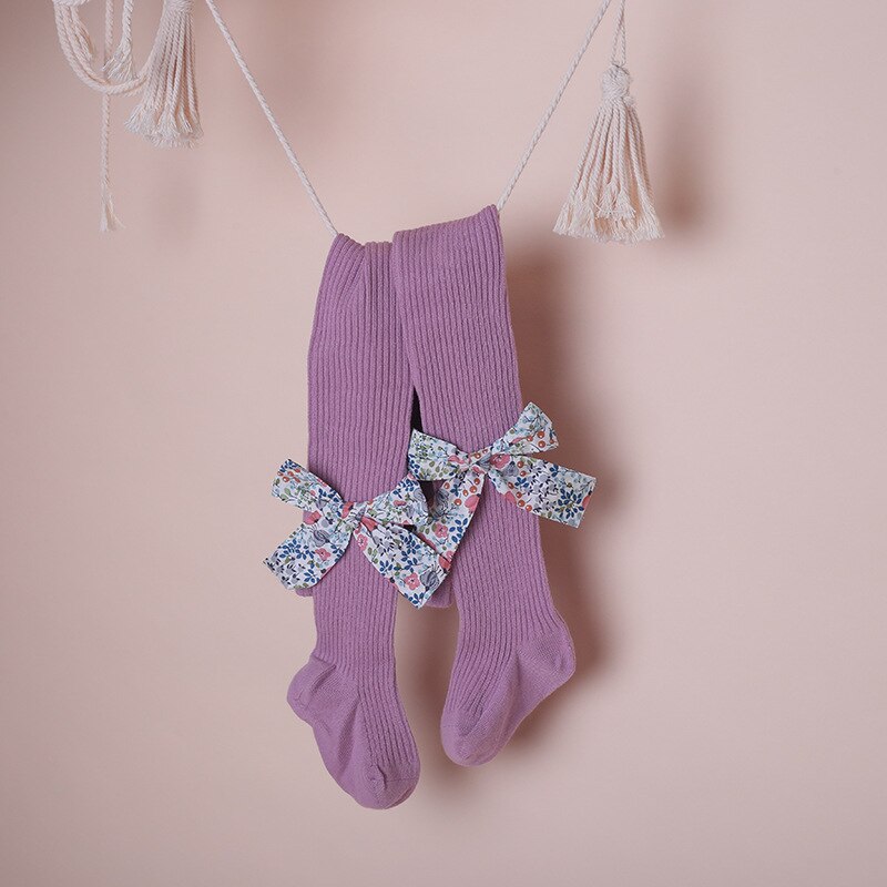 Small Floral Bowknot Baby Girls Tights Spring Soft Cotton Newborn Infant Pantyhose Kids Children Stocking For Girls Dance: purple