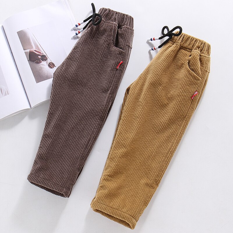 Baby Kids Solid Trousers Plus Velvet Corduroy Pants 1-7 Years Old Children's Winter Straight Long Pants For Boy Casual Pants